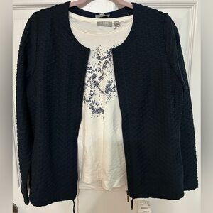 Elegant Navy Textured Cardigan (Two Piece)